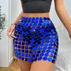 AYJ Moda de rua sexy estilo punk europeu e americano, saia curta curta de acrílico vazada, saia midi de retalhos puramente feita à mão Y2