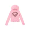 Cárdigan con capucha sudadera Y2K Millennial Hot Girl Bordado de Corazón y Letras Sudadera con capucha y cremallera multicolor retro Chaqueta para mujer