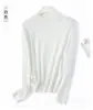 Nuevo suéter fino de punto de lana de 48 hilos para otoño e invierno para mujer, cuello medio alto, color liso, clásico de manga larga