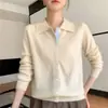 Camisa de punto de lana con cuello polo para otoño e invierno, cárdigan chaqueta, de un solo botón, nuevo 2026, suelta, con empalmes, mezcla