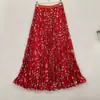 Falda Plisada de Estilo Coreano con Estampado Floral, Cintura Alta Elástica, Línea A, para Mujer, Falda de Longitud Media para Primavera y Verano, Adelgazante y Acampanada, Adecuada para Ir al Trabajo