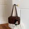 Bolsa Boston de Couro Wax Retro Transfronteiriça para Mulheres com Alça de Ombro Ajustável Fechamento com Zíper Bolsa Simples de Mão com Alça Única