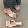 Pantuflas de Encaje Estilo Hada Francés para Exterior de Mujer 2025 Nuevas Sandalias de Verano con Lazo y Tacón Grueso