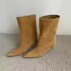 Nuevas Botas Retro de Punta a Media Pantorrilla 2025 para Mujer, Botas Frostadas de Pierna Ancha, Botas Vaqueras Occidentales Versátiles, Botines para Mujer