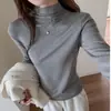 Blusa Base Feminina Fina de Gola Alta para Outono/Inverno, Tencel Lyocell, Toque de Luxo, Cor Sólida, Versátil, Blusa Estilo Coreano