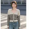 2026 Nuevo Cardigan de Punto Rayado para Mujer, Manga Larga Versátil Casual, Ligeramente Gordita, Prendas de Abrigo Adelgazante, Primavera Otoño