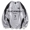 Jersey Retro de Hip-Hop Americano Calle Alta Costura Estampado de Letras en Contraste Deportivo Plateado Camiseta de Manga Larga Sudaderas para Hombre y Mujer