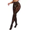 Meia-calça Padrão Flor Grande Totem Retrô Meias Preto e Branco Malha Vazada Meia-calça Girassol