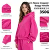 Ropa de Mujer Cai Xiang Dao Otoño e Invierno Forrada de Polar 350G Versión Corta BOXY Estilo Americano Hombro Caído Manga de Farol Sudadera con Capucha para Mujer
