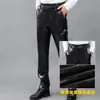 Pantalones de Cuero para Hombre Otoño e Invierno, Corte Holgado, Cortavientos, Cálidos, Estilo Motociclista, Para Hombres de Mediana Edad y Mayores, Cuero PU, Alta Elasticidad, Pierna Recta