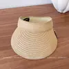 Estilo Ins Sombrero de Paja Rayado Banda Vacía Superior para Mujer Primavera Verano Viaje Protector Solar Protector Solar Ala Grande Muestra la Cara Pequeño Versátil de Moda