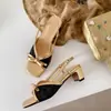 Sandalias de Verano 2024 Nuevas de Punta Cuadrada y Abierta con Lazo y Tacón Grueso para Mujer Estilo Guofeng Retro de Tacón Medio Estilo Hada
