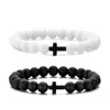 Pulsera de Piedra Natural con Cruz de 8 mm, Simple y de Moda, Pulsera Elástica de Yoga, Transfronteriza, Nuevo Producto, En Stock