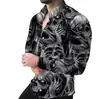 Camisa casual estampada de moda para hombre, camisa de manga larga abotonada, camisa con estampado de patrón para hombre transfronteriza con cuello desplegable