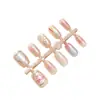 T565#amor Xiao Mao Escalera Ultra Corta Plata Ojo de Gato Plateado Brillo Fresco Parche de Uña Artificial Pre-fabricado para Usar con la Mano