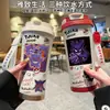 Termo de Pikachu y Gengar de Pokémon, Taza de Agua de Dibujos Animados de Aspecto Elegante con Popote, Botella de Agua Portátil para Estudiantes, Hombres y Mujeres