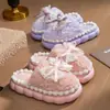 Pantuflas de algodón felpudo con lazo, estilo nuevo, transfronterizas, para mujer, cálidas de invierno, antideslizantes, de suela gruesa, adecuadas para usar después del parto, lindas y esponjosas, para interior