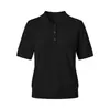 "Orvalho Branco" Camiseta Tricotada Manga Curta Gola Polo 100% Lã de Ovelha Slim Fit Top Tricot Versátil para Mulheres