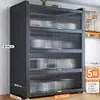 Estantería de almacenamiento de cocina independiente, gabinete de almacenamiento funcional de varias capas para montaje en pared con una encimera de losa de roca para cortar y servir alimentos