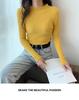 Suéter de punto para mujer, jersey de otoño, estilo coreano, combina con todo, color sólido, cuello alto pequeño, manga larga, camisa básica, corte entallado, elegante.