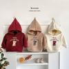 Roupa Infantil Moletom Quente com Capuz Forrado com Lã Estilo Coreano Ins Outono e Inverno Tops para Meninos e Meninas Urso Fofo Lã Dupla Face Natal