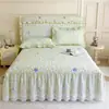 Faldón de Cama Acolchado Grueso 100% Algodón Pieza Única Estilo Princesa Borde de Encaje Cubre Cama de Algodón Puro con Borde de Falda Cubierta de Sábana Cubierta de Contorno de Cama