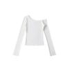 Camiseta básica de manga larga con hombros descubiertos, estilo europeo y americano, para mujer, de corte ajustado, elástica y color liso, para chica atractiva.
