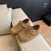 Mules de Plataforma con Tacón Alto de Gamuza Retro para Mujer Otoño/Invierno Nuevos Versátiles Totalmente Cerrados Puntera Redonda sin Cierre Zapatos Birkenstock