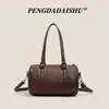 Bolso de hombro único estilo vintage para mujer, adecuado para ir al trabajo, gran capacidad, versátil, elegante y con estilo, bolso cilíndrico para mujer