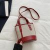 Bolso Cubo Pequeño de Lona Texturizada con Nicho de Color Contrastante para Mujer 2025 Nuevo Bolso Cruzado Satchel de Hombro Casual a la Moda