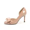 Zapatos de Tacón Alto para Mujer D-28 de Charol de Fábrica sin Cordones Versátiles con Lazo Lateral y Corte Lateral Color Nude, Zapatos de Salón Elegantes de Boca Baja