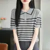 Cuello Peter Pan, raya de bambú, camisa de manga corta con media botonadura, estilo dulce vintage, versátil y cómoda para primavera y verano, venta al por mayor directa del fabricante