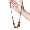 Collar Colgante Redondo de Cerámica Tejida con Cuentas, Estilo Étnico Retro, Cadena Sencilla para Clavícula, Joyería de Lujo Ligero y de Gama Alta para Mujeres
