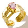 Nuevo Anillo de Diamante Rosa con Forma de Lágrima de Personalidad de Moda para Mujer Anillo de Acero Inoxidable de Moda Ins para Mujer Anillo Abierto al por Mayor