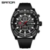 Reloj de Hombre Sanda Reloj de Cuarzo Multifunción de Seis Agujas de Tres Ojos Correa de Silicona Bicolor Calendario Núcleo de Acero Reloj de Hombre