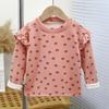 Camisa básica de otoño e invierno para niñas, estilo occidental para bebés, personalidad infantil, estilo coreano moderno, forro polar, top floral con estampado de lunares ondulados gruesos