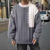 Andrei Otoño e Invierno Ropa de Punto Perezosa para Hombre de Manga Larga Estilo Coreano Ropa de Punto Bloque de Color Simple Holgada Cálida