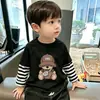 Camiseta de manga larga para niños, top falso de dos piezas para niños, camiseta básica de otoño, estilo primavera y otoño, ropa interior de algodón puro para niños mayores