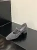 Zapatos Individuales Grises de Tacón Alto Cuadrados con Pedrería Estilo Francés para Mujer, Otoño e Invierno 2025, Zapatos Peludos Mary Jane con Forro de Felpa
