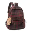 Yx Mochila Escolar Xadrez de Lã Retrô Feminina 2026 Outono e Inverno Novo Estilo Mochila Diária para Viagem Mochila para Alunos do Ensino Médio e Universitário