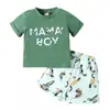 Traje de Manga Corta para Niños, Conjunto de Dos Piezas con Camiseta Estampada de Letras Tricolor y Pantalones Cortos, Traje de Verano Exclusivo Transfronterizo para Niños