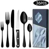 Amazon 1010 Juego de Cubiertos para Bistec de Acero Inoxidable, Tenedor y Cuchara de 24/48 Piezas Juego de Cubiertos para Hotel Transfronterizo Juego de Vajilla Estilo Occidental