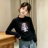 Camada Base Térmica Casual para Meninas Outono/Inverno Novo Estilo Infantil Top Felpudo Manga Longa Gola Redonda Camiseta Roupa Íntima