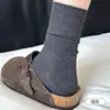 Meias grossas de cor sólida para mulheres, textura canelada vertical, emagrecedoras, elásticas, meias de cano médio, algodão, hipoalergênicas, absorventes de suor, respiráveis, meias Zhuji