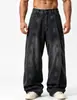 Jeans de pierna ancha patchwork lavados y desgastados estilo americano transfronterizos para hombre, con teñido degradado, corte holgado y un diseño fluido y tridimensional