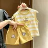 Conjunto de Chaleco para Bebés, Nuevo Estilo de Verano para Niños, Shorts para Niños, Conjunto de Dos Piezas con Camiseta de Dibujos Animados Estilo Coreano, Atuendo de Bebé a Rayas de Moda