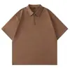 Verão 2026 Novo Estilo Toque Fresco Meio Zíper Estrutura de Gola Patchwork Camiseta Solta 260g Fio Duplo 40 Fios
