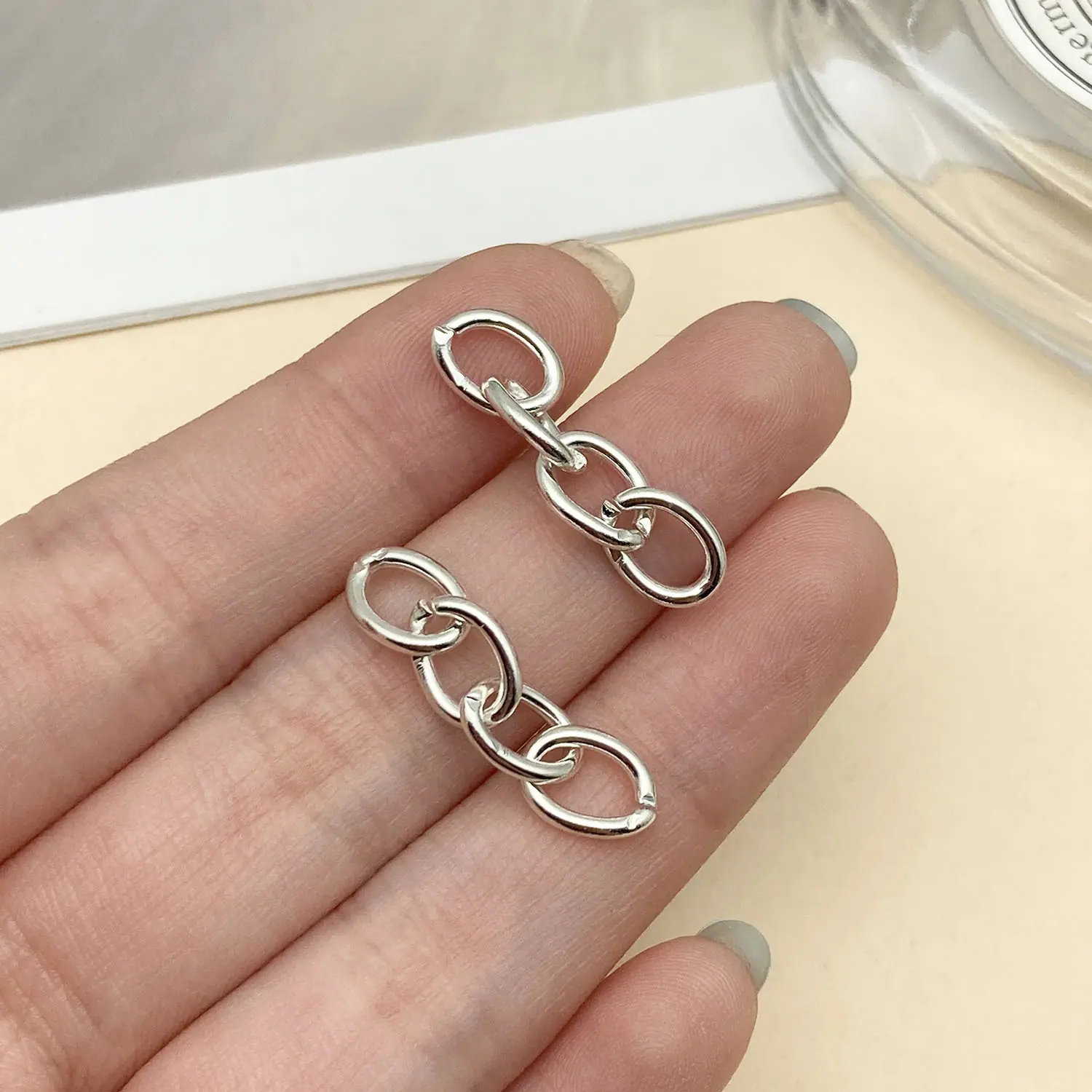 22191-YJ-亮银锌合金四节链挂链钥匙圈链条27x7mm
