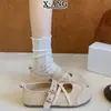 Bailarinas Redondas de Piel de Vaca Mary Janes con Tira Cruzada Zapatos de Mujer Suela Suave Cómodos Zapatos Individuales para Combinar con Faldas Zapatos de Noche