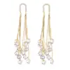 Suministro Exclusivo Transfronterizo de Pendientes con Forma de Circonita y Cadena Dorada de Aguja de Plata S925 de Diseño Estilo Coreano para Mujeres Maduras con Sentido de la Elegancia